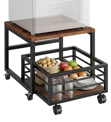 Image de Support pour mini-réfrigérateur Relaxdays, avec panier coulissant, support de réfrigérateur mobile, dimensions (H x L x P) : 56,5 x 50 x 50 cm, en MDF et fer, couleur marron