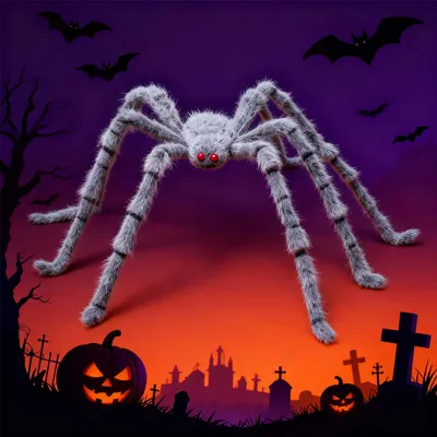 Produktbild von Übergroße Plüsch-Spinne - Perfekter Halloween-Schreck für Garten, Terrasse und Party-Deko，120cm