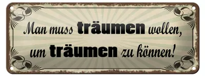Produktbild von Blechschild Spruch 27x10cm muss träumen wollen um zu können Dekoration