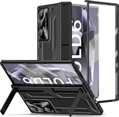 Obrázek produktu pro Pouzdro pro Samsung Galaxy Z Fold 6 vojenské ochranné pouzdro s integrovaným dvojitým stojánkem, ochranou displeje a objektivu, ochrana pantu černé