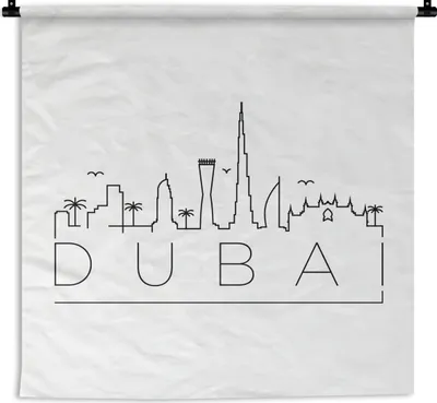 Produktbild von MuchoWow® Wandteppich Wandbehang Skyline "Dubai" schwarz auf weiß 150x150 cm Tapisserie Dekoration Wandtuch - Wohnaccessoires - Modernes