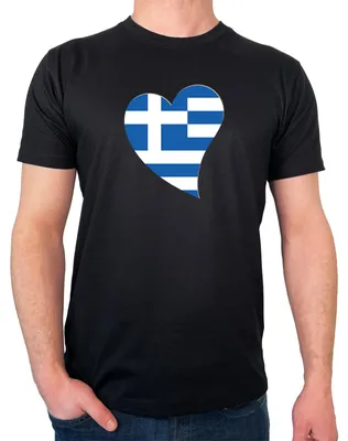 Produktbild von Huuraa Herren T-Shirt Griechenland Flagge Herz XL Black Bio Baumwolle Fairtrade Herrenshirt Geschenkidee