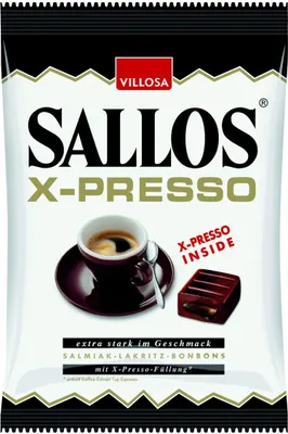 Zdjęcie produktu dla Sallos X Presso twarde karmelki o smaku lukrecji z nadzieniem 135g