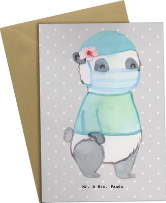 Produktbild von Mr. & Mrs. Panda Grußkarte Chirurgin Herz - Grau Pastell - Geschenk, Krankenhaus, Ärztin, weihnachtskarten, Krankehaus, Arzt, osterkarten, einladungskarten, OP, krank