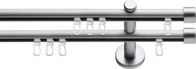 Produktbild von SN Deco Gardinenstange Innenlauf Brest, 19 mm, 2-läufig, Stahl, Komplett-Set mit Ringen, Profilträger, 160 cm, chrom matt