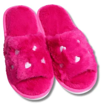 Produktbild von Hausschuhe Damen Rosa - flauschige Hausschuhe 38-39 - Herzdesign - gemütliche Pantoffeln - rosa Hausschuhe