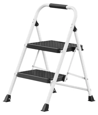 Immagine prodotto di Scala pieghevole a 2 gradini, in acciaio, colore bianco, dimensioni 54,5 x 46,5 x 79 cm