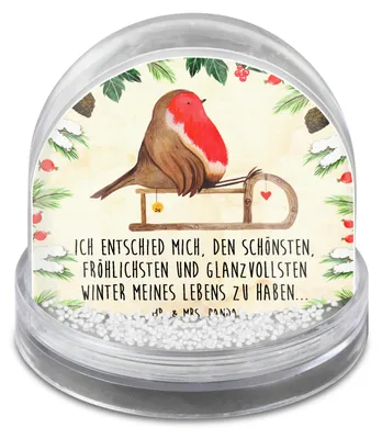 Produktbild von Mr. & Mrs. Panda Weihnachts Schneekugel Rotkehlchen Schlitten - Naturpapier - Geschenk, Weihnachten, wohnaccessoire, Schüttelkugel, schnee kugel, Vogel