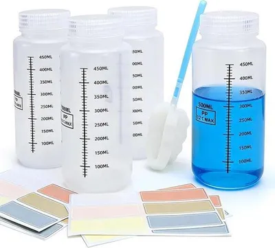 Zdjęcie produktu dla Zestaw butelek o szerokim otwarcie - wykonane z tworzywa sztucznego - jakość laboratoryjna - do wszechstronnego użytku - zestaw 4 sztuk