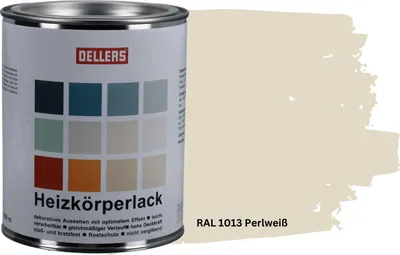 Produktbild von OELLERS Heizkörperlack DIY 1L – RAL 1013 Perlweiß | Heizkörperfarbe & Heizungsfarbe | Hochdeckender Heizungslack | Hitzebeständig & langlebig