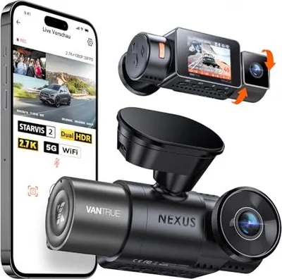 Produktbild von VANTREE N2X 2,7K+1080P DASHCAM -Auto vorne, Sternenzusammen Indoor, Starvis 2 Dual HDR Nachtsicht Dash Cam, 2,5K/60 fps vorne, GPS, 5GHz WiFi, App & V