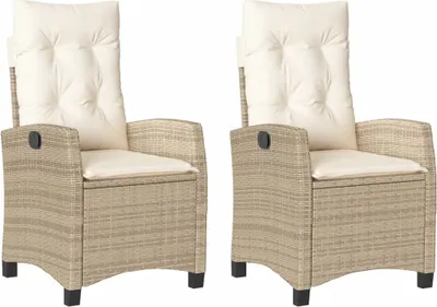 Produktbild von Gartensessel mit Kissen 2 Stk. Verstellbar Beige Poly Rattan