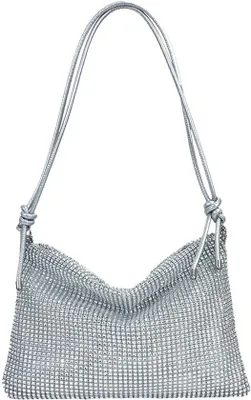 Immagine prodotto di Piccola pochette lucida a tracolla in argento, borsa da sera da donna