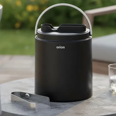 Image de Seau à glace en acier inoxydable avec couvercle et pince, 1,9 L, noir