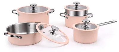 Produktbild von Kochgeschirr-Set Edelstahl Keramikbeschichtet Pink Induktion geeignet
