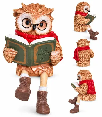 Produktbild von Eulenfigur mit Buch und Brille, lesende Eule als Dekofigur, rustikale Landhaus-Deko für Bücherregal, Schreibtisch und Leseecke