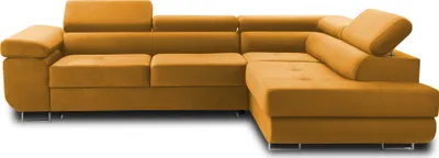 Image de Best Mobilier Pablo - canapé d'angle droit - 5 places - convertible avec coffre et têtières réglables - en velours , Jaune