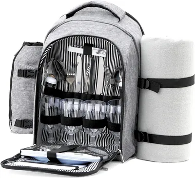Productafbeelding van Picknickrugzak - Picknickset - Buiten eten - Compleet voor vier - 43 x 30 x 20 cm - Grijs