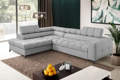 Produktbild von Ecksofa Andrea L-Form mit verstellbaren Kopfstützen Schlaffunktion Bettkasten 267 cm Lieferung bis in die Wohnung Wohnzimmer links (Farbe: hellgrau Vena 17)