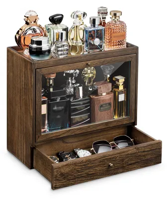 Holz-Parfüm-Organizer mit Schublade, Vintage, 3-stufig