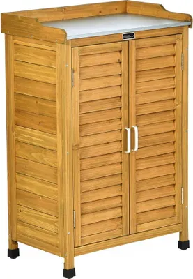 Produktbild von Gartenschrank aus Holz mit Rollen "Alexia" - 66 x 41 x 101 cm - Braun