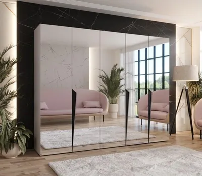 Produktbild von Breiter Kleiderschrank 250 cm SORAYA 3 mit Spiegel - Kaschmir / schwarze Griffe