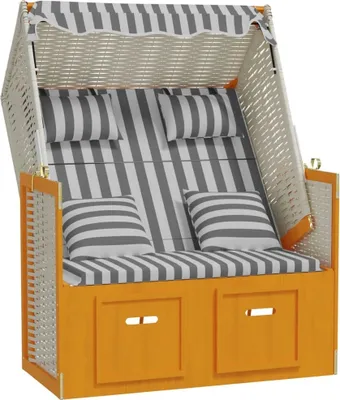 Produktbild von Strandkorb mit Kissen Poly Rattan & Massivholz Weiß & Grau