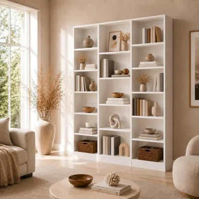 Imagen del producto de Estantería blanca con 17 compartimentos, estantería de pie para oficina, 149 x 23,5 x 188 cm
