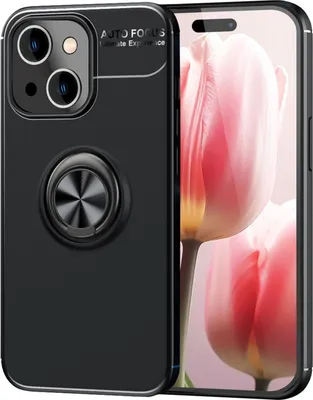 Produktbild von Hülle mit Ring für iPhone 15 Plus Silikon Handyhülle Case Schutz Cover Ringhülle Schwarz