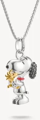 Immagine prodotto di Collana Snoopy con ciondolo Woodstock in pavé PEANUTS placcata in oro 18 carati