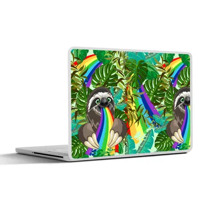 Produktbild von MuchoWow® Laptop Aufkleber Sticker Cover Faultier - Regenbogen - Blätter - Muster 36.5x27.5 cm - Laptop-Sticker