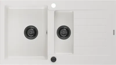 Immagine prodotto di Mexen Matias lavello in granito 1,5 vasche con sgocciolatoio 900 x 505 mm, bianco, sifone nero - 6502901505-20-B