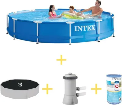 Obrázek produktu pro Bazén Intex s kovovým rámem - 366 x 76 cm - včetně solární plachty, filtračního čerpadla a filtru