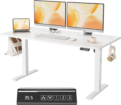 Produktbild von Elektrisch Höhenverstellbarer Schreibtisch 160x70 cm, Ergonomischer Steh-Sitz Tisch Computertisch Stehpult Verstellbarer Standing Desk Mit Memory Funktion, Weiß