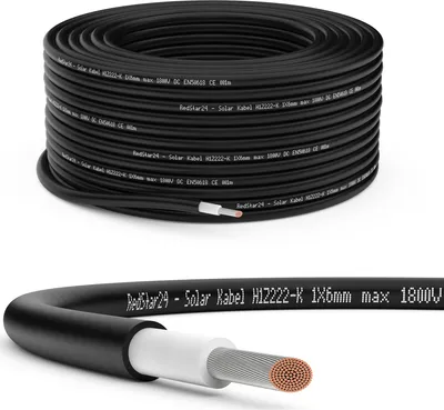 Produktbild von Solarkabel 6mm² Solarleitung PV Kabel für Photovoltaik Anlagen Kupfer Schwarz 50m