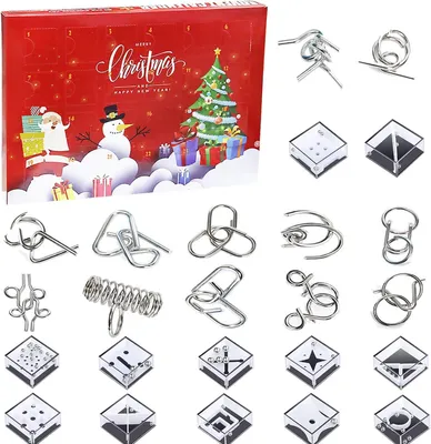 Produktbild von Adventskalender 2025: 24 Puzzlespiele – Adventskalender mit Metallpuzzles + Geduldspiele – Mini-Denikspiele – Adventskalender für Kinder