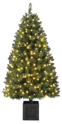 Obrázek produktu pro Umělá vánoční stromek, výška 150 cm (4,5 stopy), přírodní zelená barva, husté větve, s LED osvětlením – montáž na závěs, kovový stojan