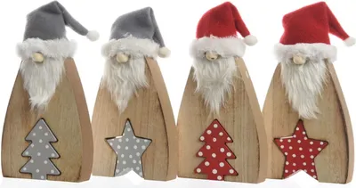 Produktbild von Zwerge Nikolaus aus Holz Zipfelmütze Grau oder Rot H 26 cm 2er Set