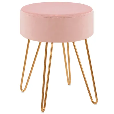 Produktbild von Sitzhocker Rund Hocker Samt oder Stoff Lederoptik Schemel Metallbeine, Farbe:Pink, Material:Samt