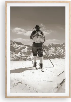 Produktbild von Gerahmtes Poster - Rahmen in heller Eiche - Skifahrer Bayern Sepia - 61x91,5 cm - Wand Bild - Wanddeko - Wandbilder - Wandposter - Bilderrahmen - Bilder - Kunstdruck - Wandbild - P2NPA61x91-4192