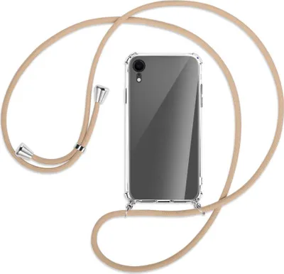 Produktbild von Handykette Backcover-Schutzhülle mit Band (Metall silberfarben) für Apple iPhone XR - beige