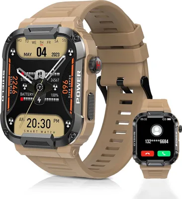 Produktbild von Smartwatch Herren mit Telefonfunktion, 1,85" Touchscreen Militär Fitnessuhr, Sportuhren mit 114 Sportmodi 5ATM Wasserdicht Herzfrequenz Schrittzähler