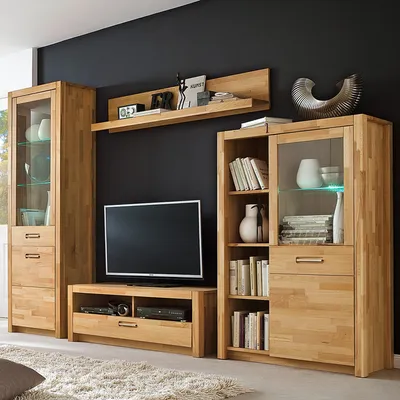 Produktbild von home24 Wohnwand mit Beleuchtung - 4-teilig - Massivholz