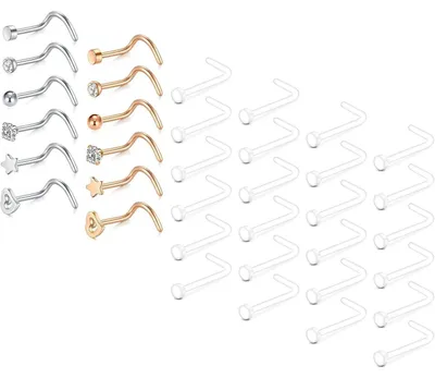 Produktbild von Nasenpiercing Retainer 36 Stück 20g Acryl & Edelstahl Flexibel Klar Silber Roségold