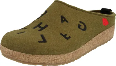 Produktbild von Haflinger Damen Hausschuh Wollfilz Pantoffel Stickerei Grizzly Letter 741038, Größe:38 EU, Farbe:Grün