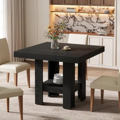 Produktbild von 80 cm großer quadratischer Esstisch für 4 Personen, Küchentisch mit Ablagefach, Esszimmermöbel für Wohnzimmer und Restaurants, schwarz