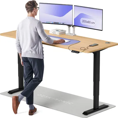 Produktbild von Desktronic HomePro Elektrisch höhenverstellbarer Schreibtisch 200x80cm Schwarz/Eiche mit Memory-Funktion, Anti-Kollisions Technologie, USB-A und USB-C-Ladeanschlüssen