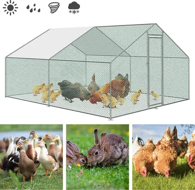 Immagine prodotto di Izrielar 3x2 x2 m Pollaio Recinto per animali Recinto per animali ruspanti con tetto ombreggiante in PE, struttura in acciaio zincato, recinzione esterna Utilizzato per polli, pollai, piccoli animali