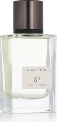 A clear, professional studio shot of a Banana Republic 83 Leather Reserve Eau de Parfum bottle.