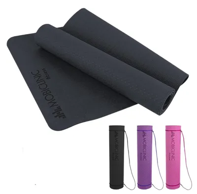 Image de Tapis de yoga TPE - Antidérapant - 181 x 61 x 0,6 cm - Noir - Avec sangle de transport